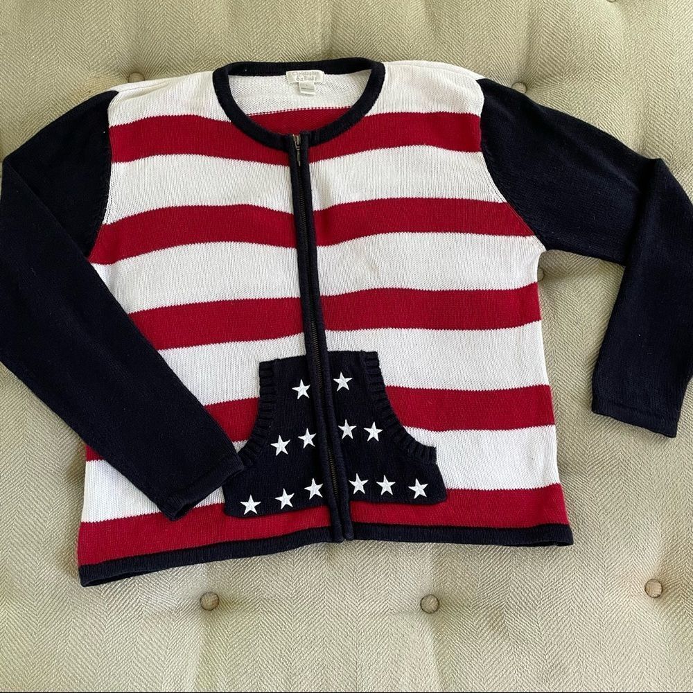 Christoper & Banks American Flag Cardigan Sweater L